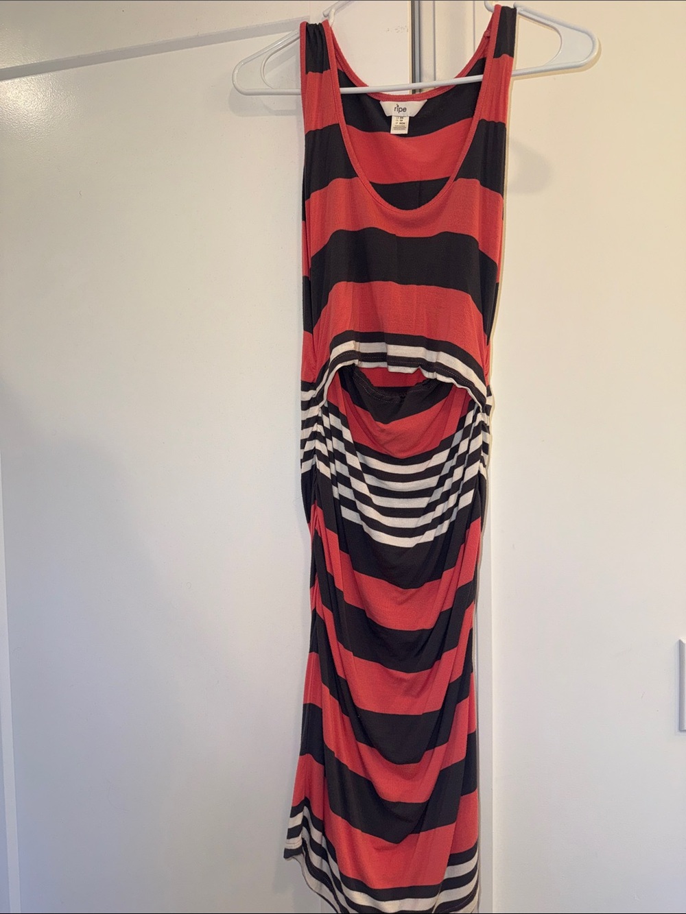 Ripe Maternity Striped Red, Black & White Maxi Dress